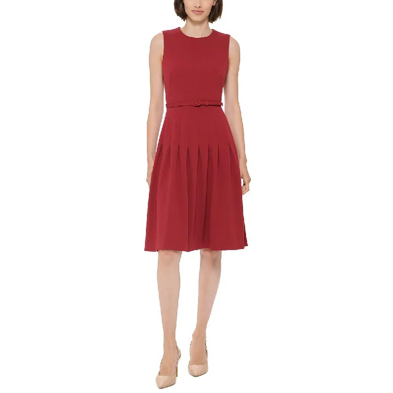 Calvin Klein Womens Petites Pleated Knee-Length Fit & Flare Dress Chiffon unclassified dresses