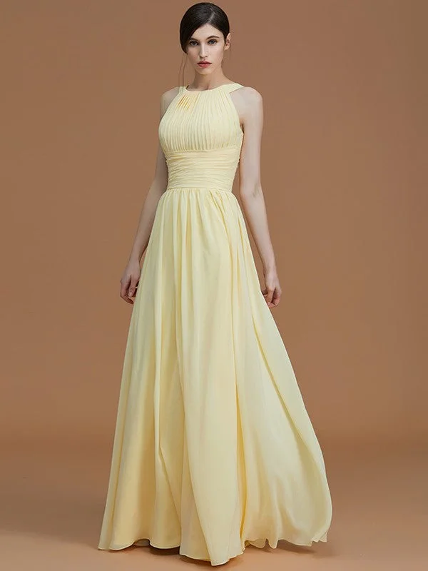 Charming Halter Sleeveless Ruched Chiffon Bridesmaid Dresses Neutral tone unclassified dresses