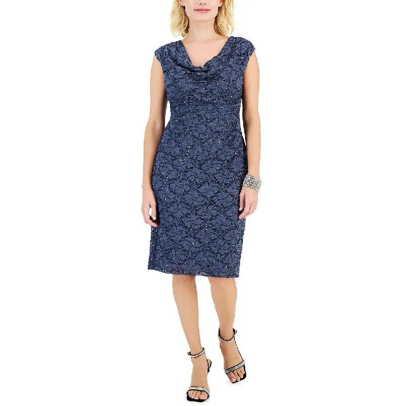 Connected Apparel Womens Petites Knee-Length Cowl Neck Sheath Dress Denim unclassified dresses