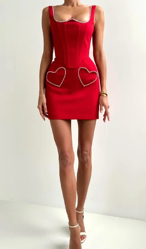 CRYSTAL HEART CORSET TWO PIECE DRESS IN RED Formal unclassified dresses