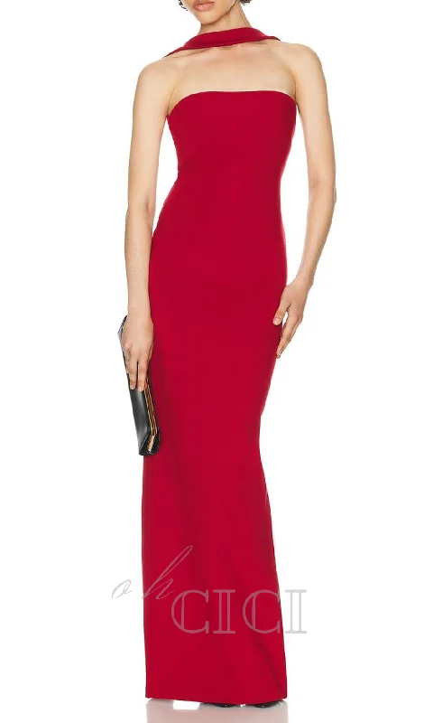 CUTOUT HALTER BACKLESS DRESS IN RED Stretchy unclassified dresses