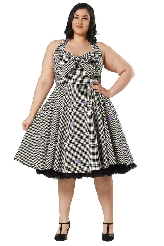 Danica Gingham Swing Halter Neck Swing Dress with Embroid Plus size unclassified dresses