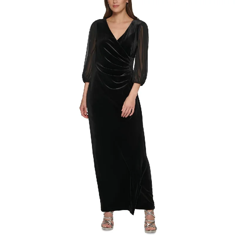 DKNY Womens Velvet Chiffon Sleeve Evening Dress Ruched unclassified dresses