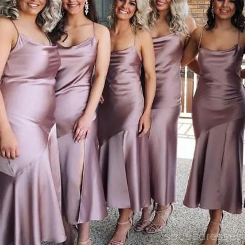 Spahgetti Straps Dusty Purple Tea Length Cheap Custom Bridesmaid Dresses, WG270 Date night unclassified dresses