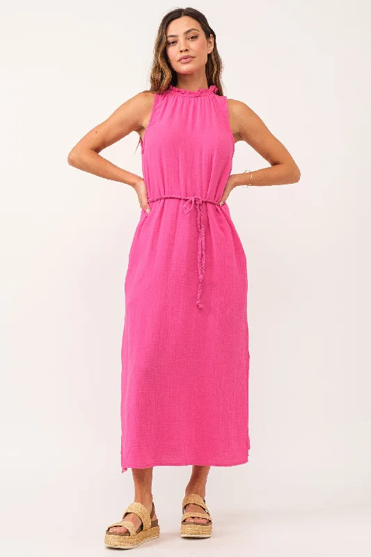 EMERSON KEYHOLE DRESS PINK FLASH GAUZE Dark color unclassified dresses