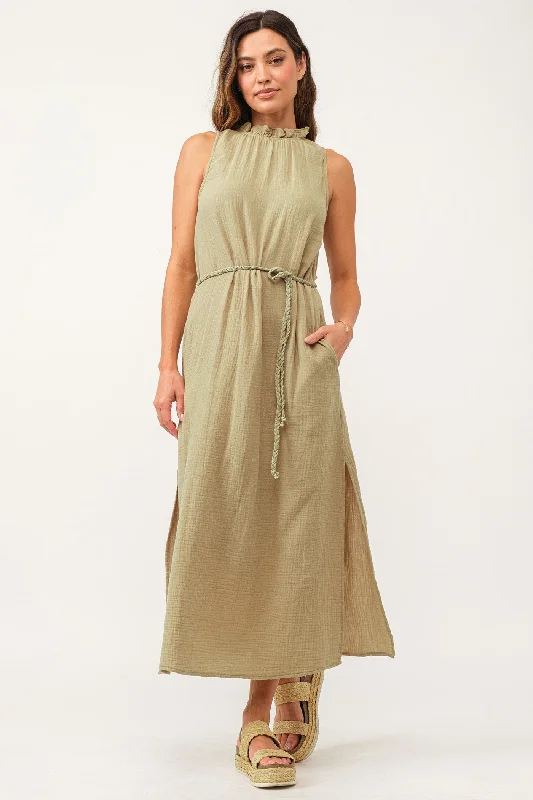 EMERSON KEYHOLE DRESS SEA KELP GAUZE Embroidered unclassified dresses