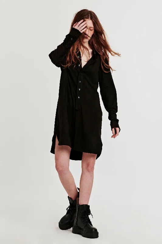 EMILY BUTTON FRONT DRESS BLACK SUEDE Long unclassified dresses