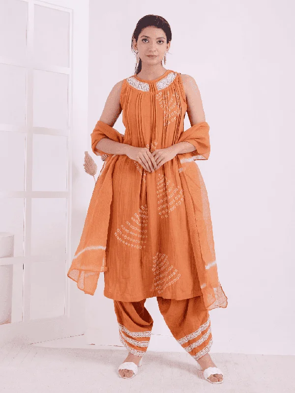 Orange Tie & Dye Kurta Set Affordable unclassified dresses