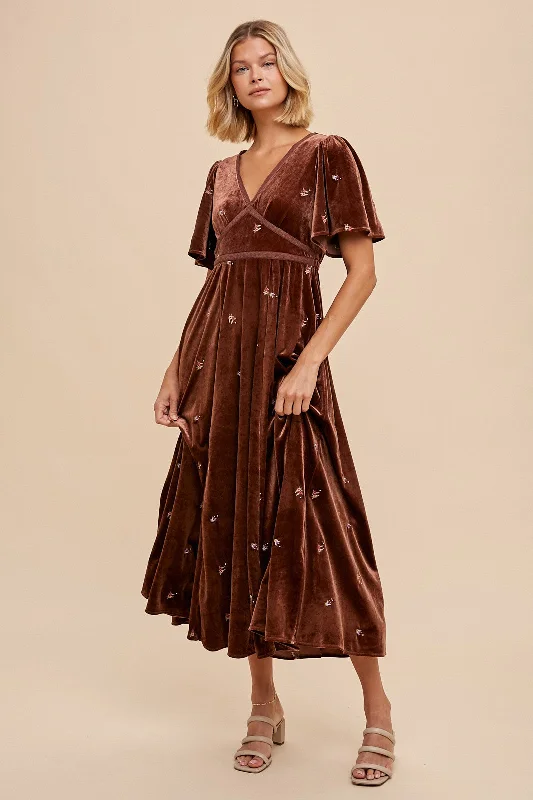 Hazel Mocha Velvet Dress Neutral tone unclassified dresses