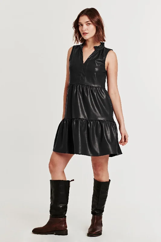 HELENA SLEEVELESS DRESS BLACK VEGAN LEATHER Graduation unclassified dresses