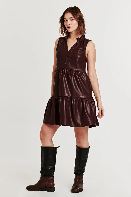 HELENA SLEEVELESS DRESS MAHOGANY WOODS VEGAN LEATHER High-end unclassified dresses