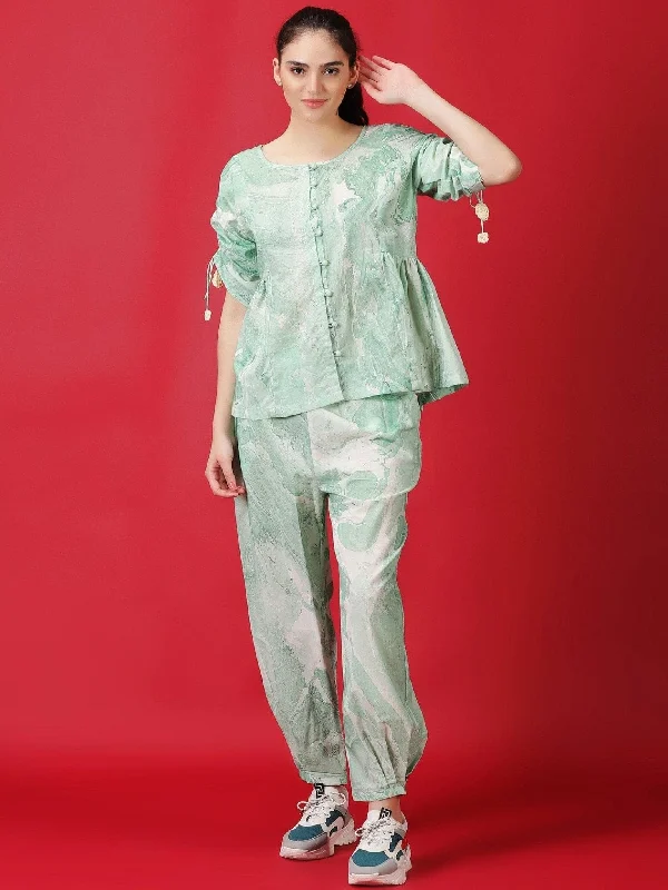 Mint Green  Marble Dyed Athleisure Set Gothic unclassified dresses