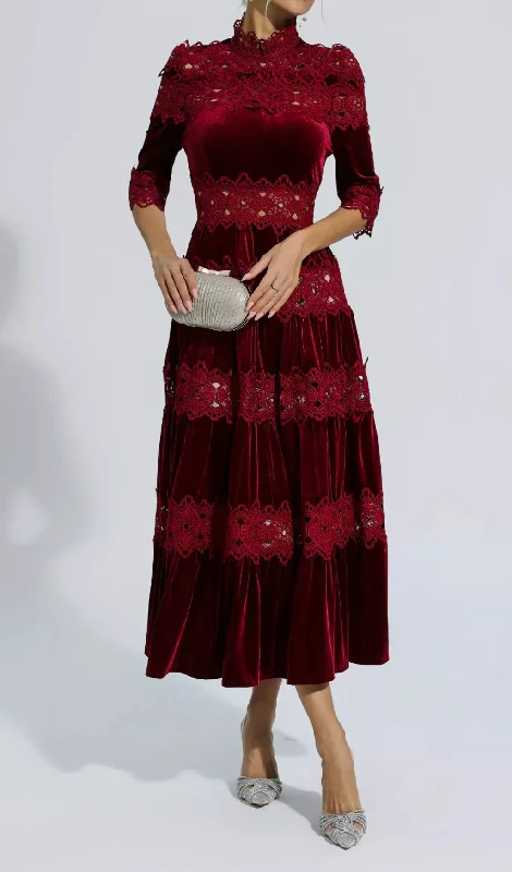 HOLLOW PATCHWORK VELVET DRESS IN RED Sexy unclassified dresses