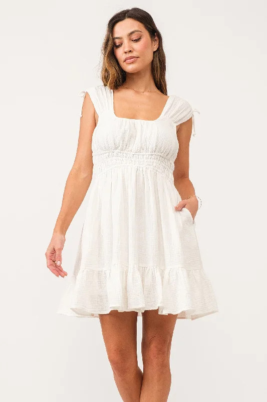 HOPE CINCHED TIE DRESS WHITE GAUZE Sequin unclassified dresses