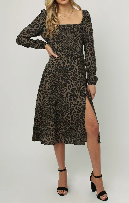 ISABELLE SQUARE NECKLINE DRESS LEOPARD CUB Winter unclassified dresses