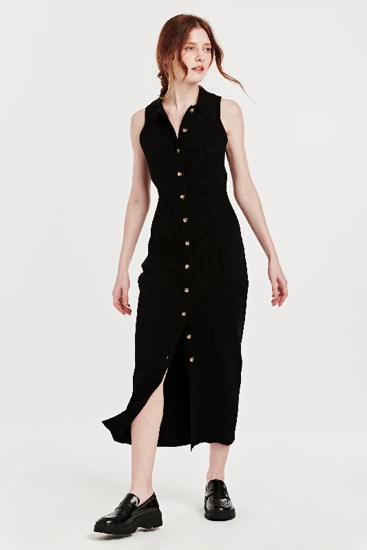 JACKY BUTTON FRONT DRESS BLACK Chic unclassified dresses