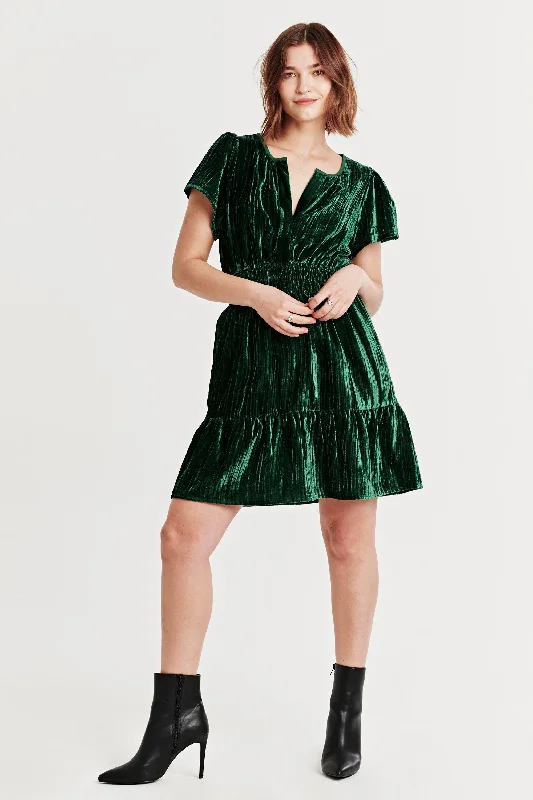 KARIANA FRONT PLACKET DRESS DARK GREEN VELVET Designer unclassified dresses