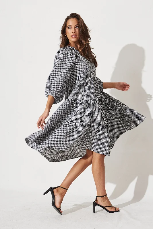 Kehlana Tiered Smock Dress in Black and White Gingham Bold pattern unclassified dresses