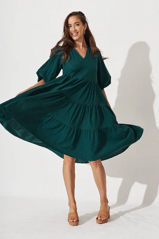 Kehlana Tiered Smock Dress In Emerald Green Backless unclassified dresses