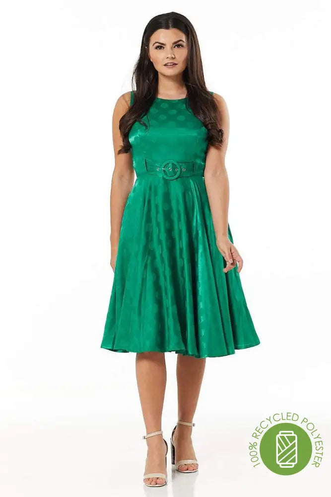 Lalita Green Fit&Flare Round Neck  in Recycled Jac Office unclassified dresses