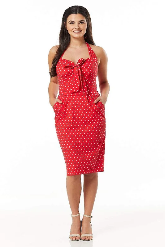 Lyric Halterneck Red Polka Dot  with a Bow High-end unclassified dresses