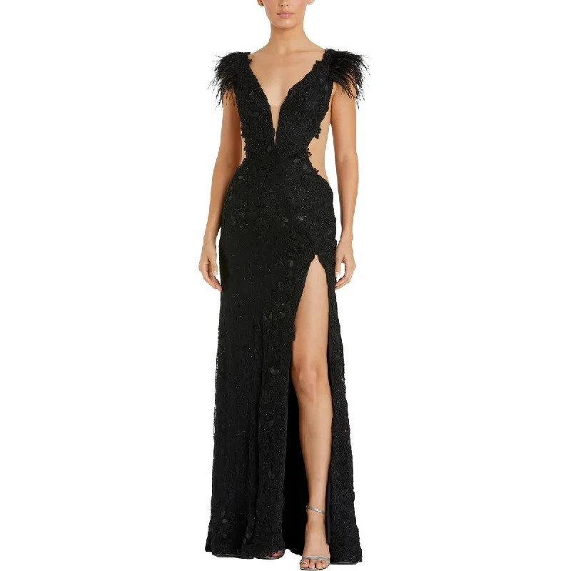 Mac Duggal Womens Feathers Illusion Evening Dress Dark color unclassified dresses