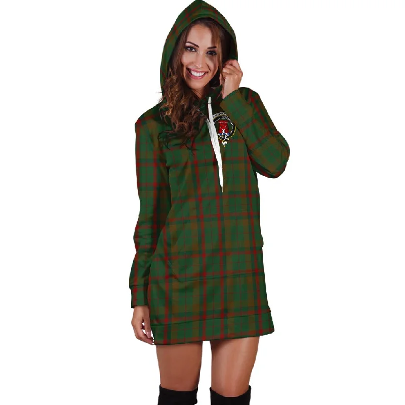 Macnaughton Hunting Tartan Hoodie Dress with Family Crest Bold pattern unclassified dresses