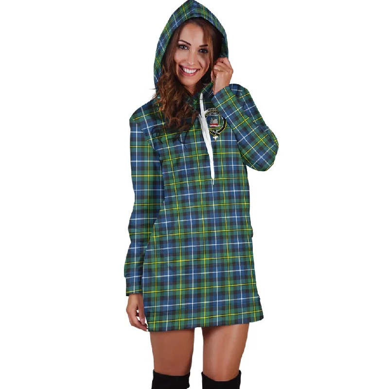 MacNeil of Barra Ancient Tartan Hoodie Dress with Family Crest Off-shoulder unclassified dresses