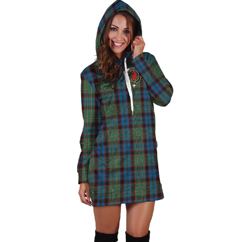 MacNicol Hunting Tartan Hoodie Dress with Family Crest Ruched unclassified dresses