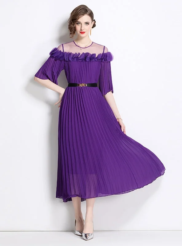 Mesh Stitching Three-dimensional Petal Pleated Dress Chic unclassified dresses