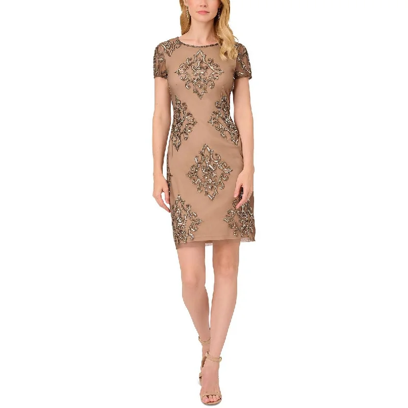 Papell Womens Mesh Beaded Sheath Dress Metallic unclassified dresses