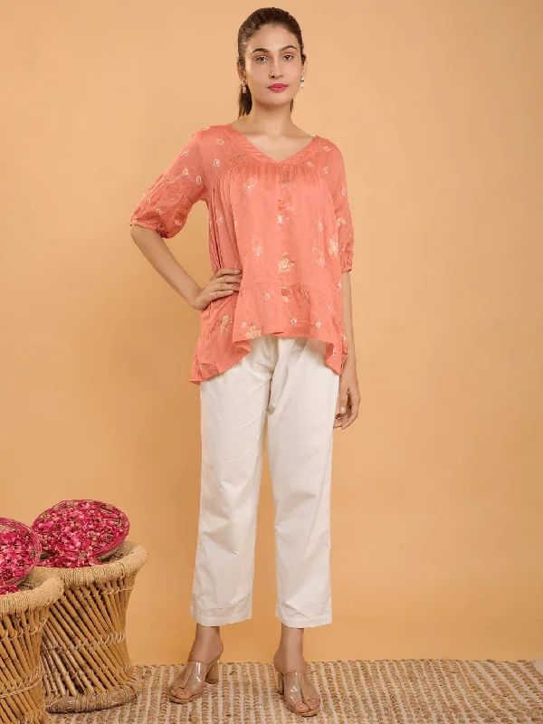 Peach Chanderi Tye & Dye Top Fall unclassified dresses