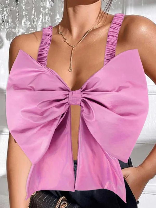 Pink Bow Reflective Camisole Vest Budget-friendly unclassified dresses