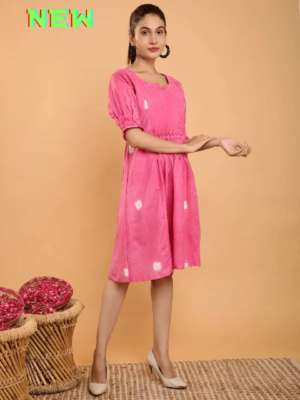 Pink Clamp Dye Chanderi Dress Embroidered unclassified dresses