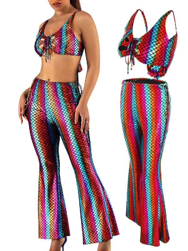 Rainbow Reflective Fish Scale Two-Piece Set Striped unclassified dresses