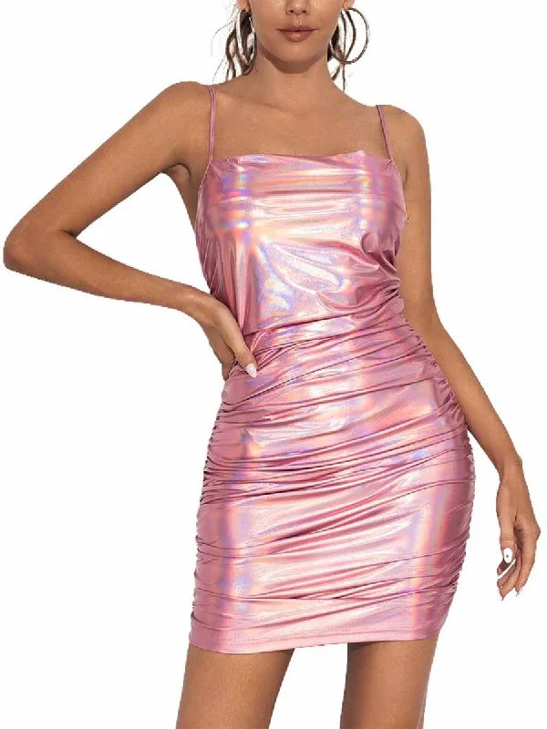 Reflective Metallic Pink Slip Dress Knitted unclassified dresses