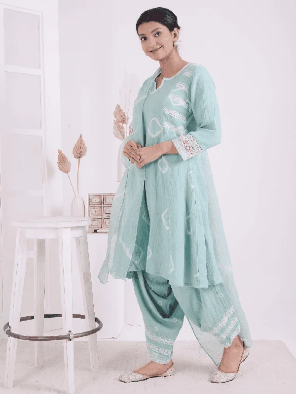 Aqua Green Tie & Dye Kurta Set Tiered unclassified dresses