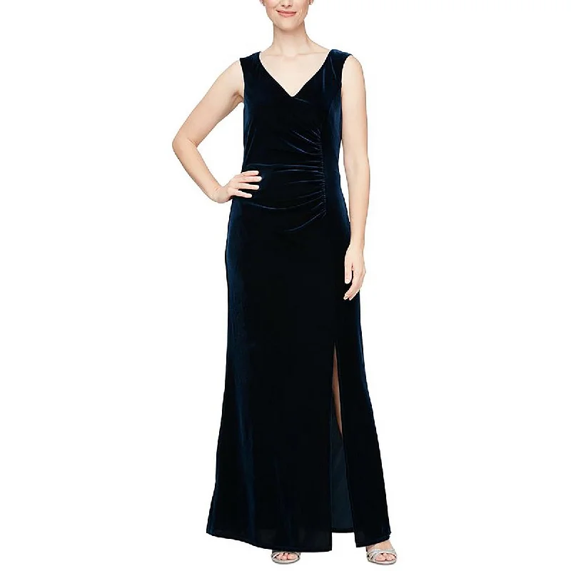 SLNY Womens Petites Velvet Embellished Evening Dress Holiday unclassified dresses