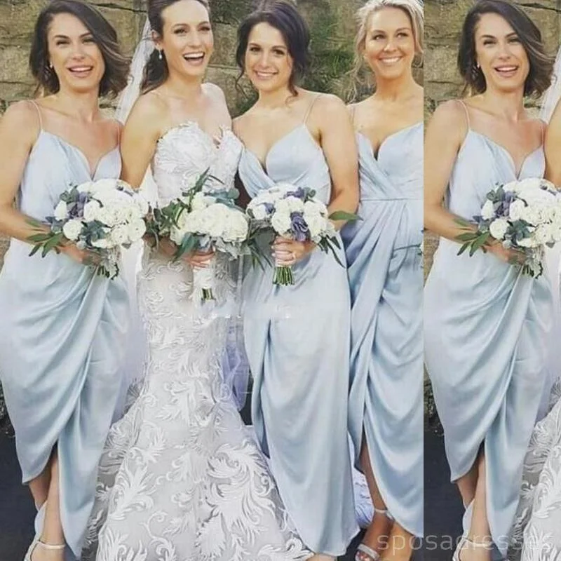 Spaghetti Straps Light Blue Tea Length Cheap Bridesmaid Dresses Online, WG314 Tulle unclassified dresses