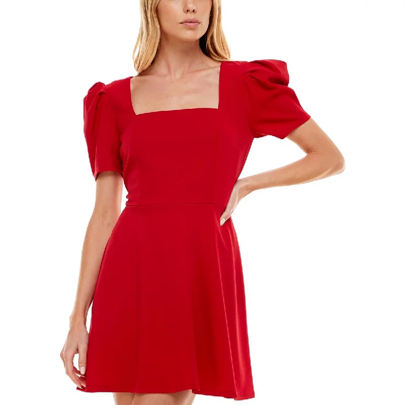 Speechless Womens Square Neck Puff Sleeves Fit & Flare Dress Ruched unclassified dresses