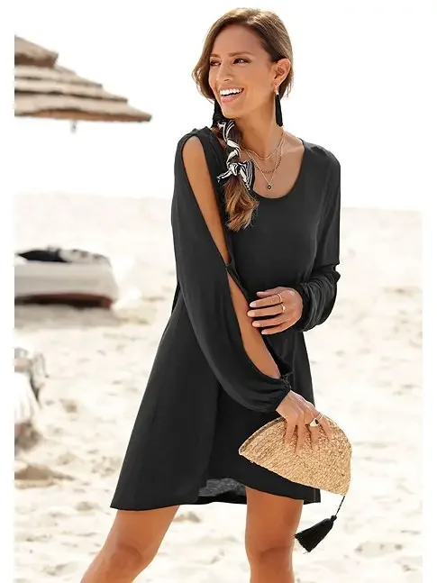 Split Sleeve Black Dress Stretchy unclassified dresses