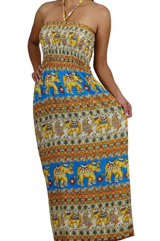 Tahwan Halter Elephant Dress Light Blue Holiday unclassified dresses