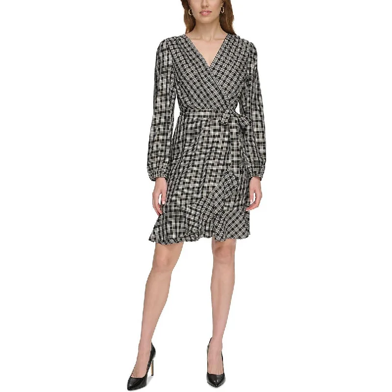 Tommy Hilfiger Womens   Checker Ruffle Hem Wrap Dress Polka dot unclassified dresses