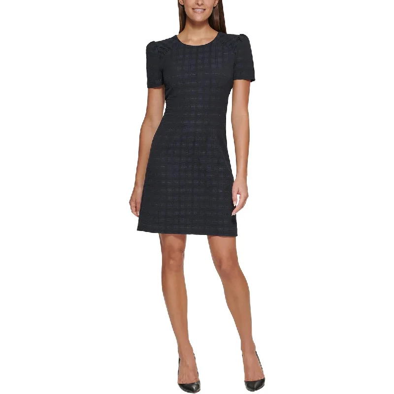 Tommy Hilfiger Womens Petites Metallic Plaid Shift Dress Color block unclassified dresses