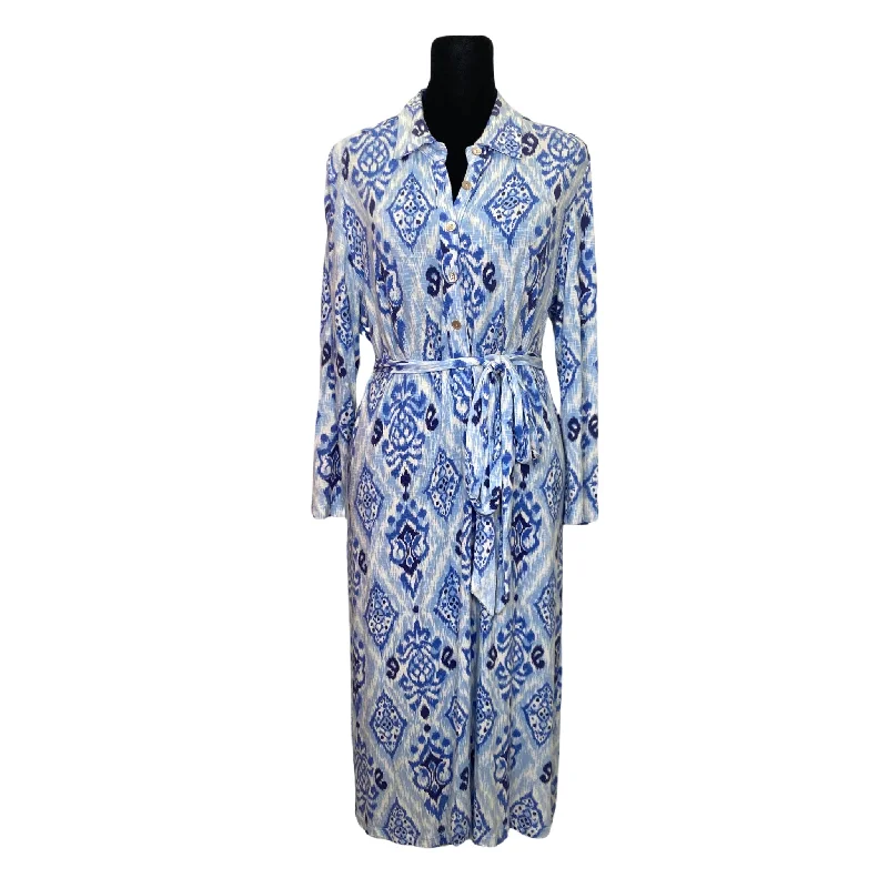 Tori Richard Blue Ikat Belted Dress Denim unclassified dresses