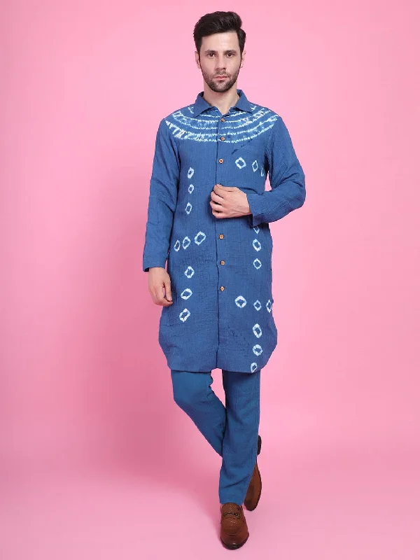 Blue Tie & Dye Men Kurta Set Bold pattern unclassified dresses