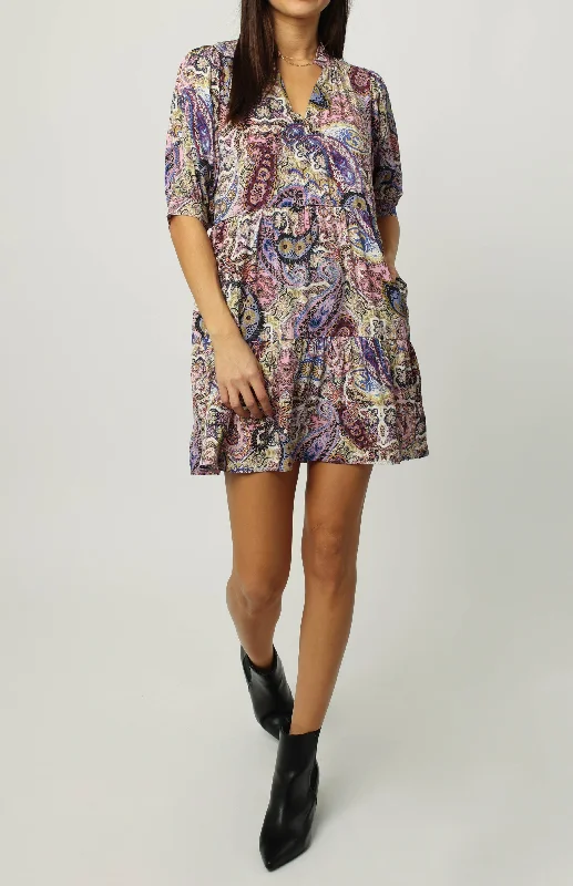 WYATT QUARTER SLEEVE TIERED DRESS MOONSCAPE PAISLEY High-end unclassified dresses