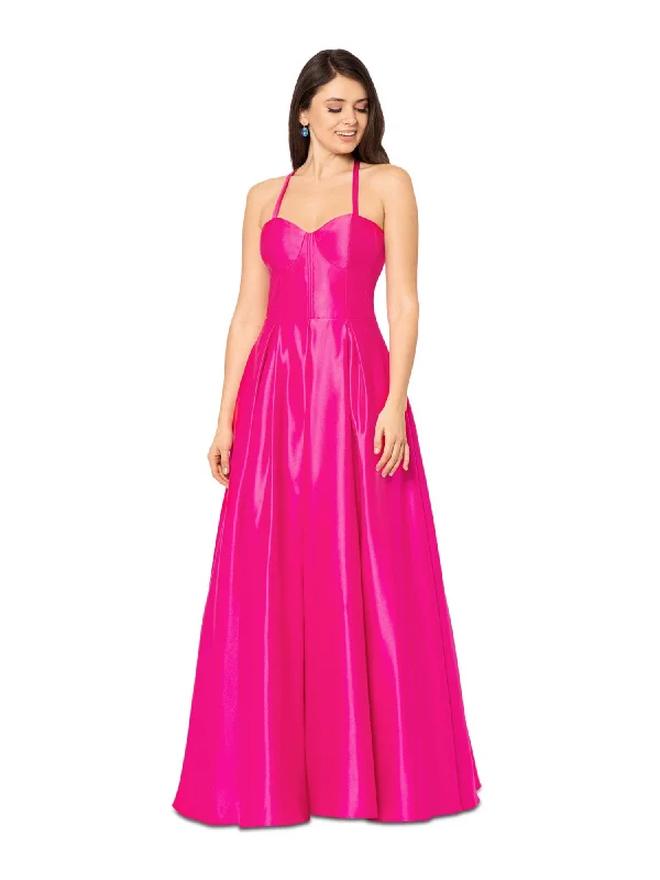 BLONDIE NITES Womens Pink Zippered Pocketed Lace-up Corset Bodice Lined Sleeveless Sweetheart Neckline Full-Length Formal Gown Dress Lace Dress Bohemian