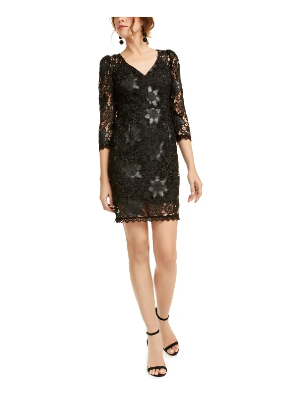 NANETTE LEPORE Womens Lace 3/4 Sleeve V Neck Short Evening Shift Dress Vintage Lace Dress