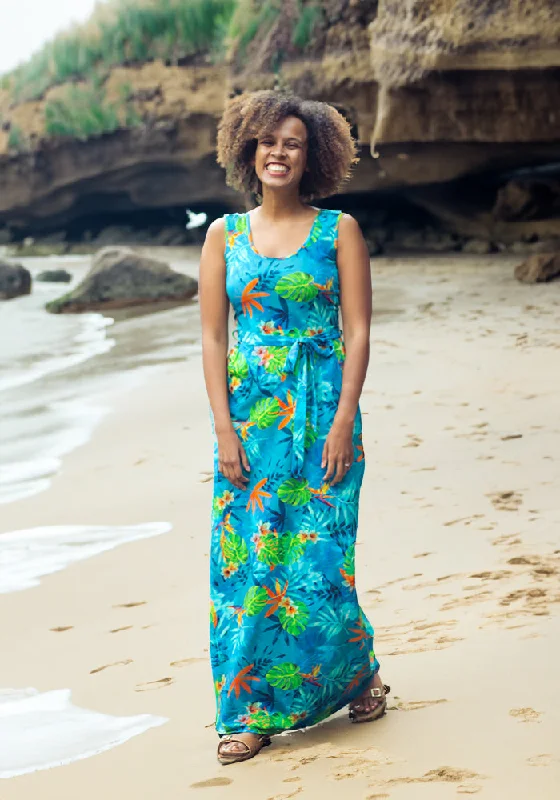 Alani Tropical Leaves Print Cotton Maxi Dress Bold Maxi Skirt